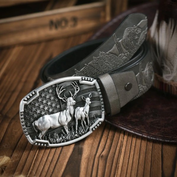 Western Cowboy PU Leather Belt - Men Waist Strap Bull Decoration Floral Engraved for Jeans