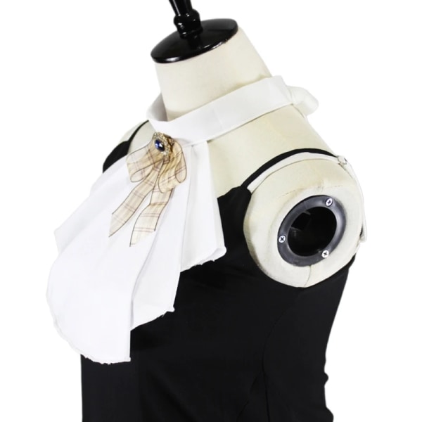652F Layered Ruffle Fake Collar Jabot with Checked Bowknot Steampunk Costume Accesories