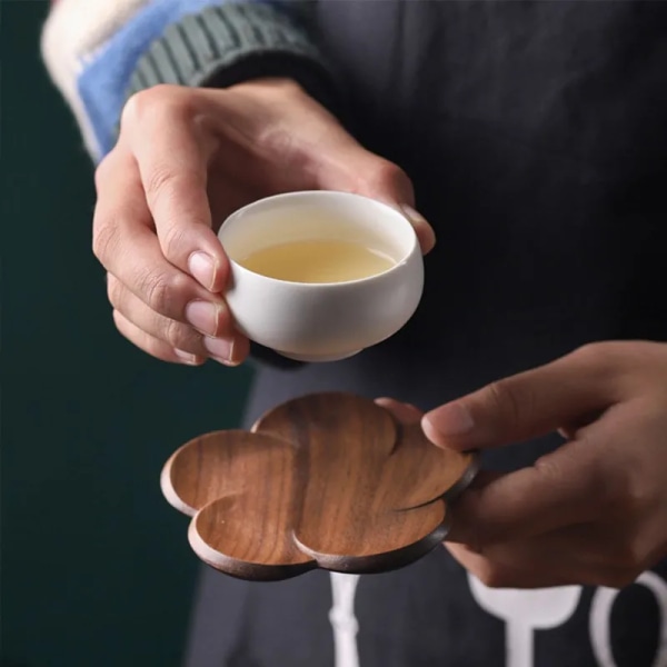 Wooden Coasters Flower Heat Insulation Cup Holder Kitchen Drinkware Accessory Petal Shaped Teacup Mat