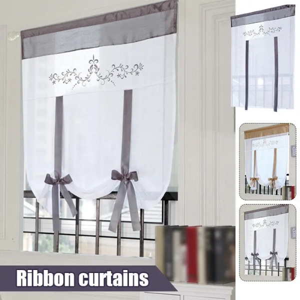 New Tie Up Roman Curtain Room Kitchen Short Window Curtain Bowknot Modern Solid European Blackout Window Curtain Shades Bedroom