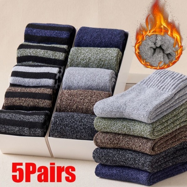 Winter Thicken Plush Warm Cold Proof Cotton Terry Solid 5 Pairs New Socks Mens