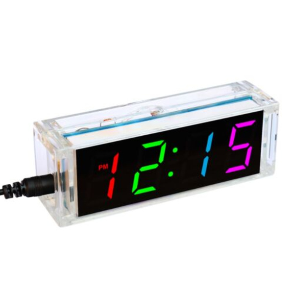 DIY Colorful Digital LED Electronic Clock kit DC 5V Soldering Board W/Clear Case