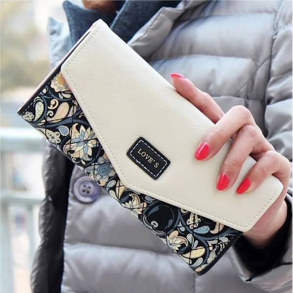 High Capacity Womens Ladies Envelope Leather Wallet Card Button Clutch Purse Long Clutch Wallets Money Bag