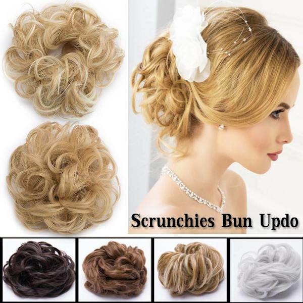 2 SIZE Real THICK Curly Scrunchies Messy Bun Chignon Hair Extensions as Human AH