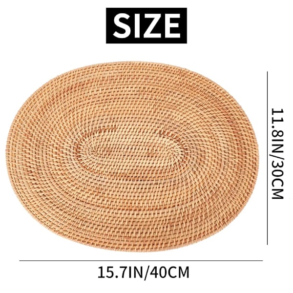 Rattan Woven Placemats Oval Round Table Mats Non Slip Heat Resistant Place Mat Natural Multipurpose Placemat 30X40cm