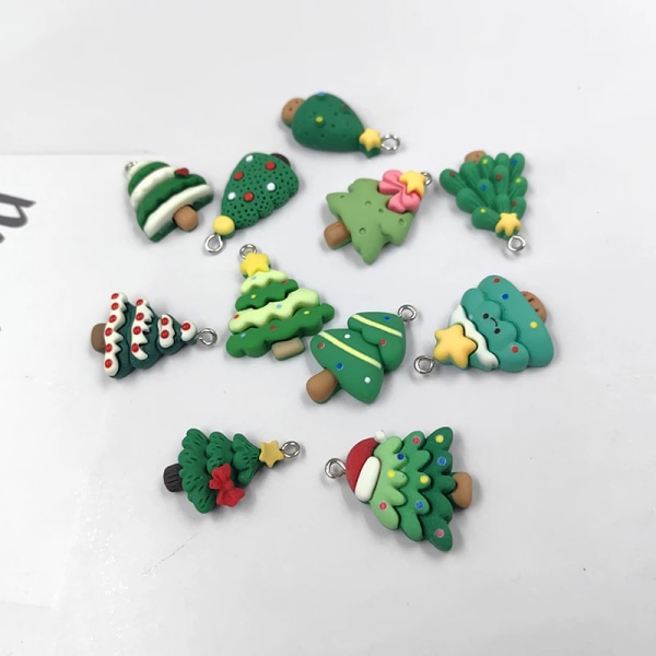 10pcs European Christmas Trees Charms for Jewelry Making Kawaii Resin Floating Pendants Diy Earring Keychain Finding C1444