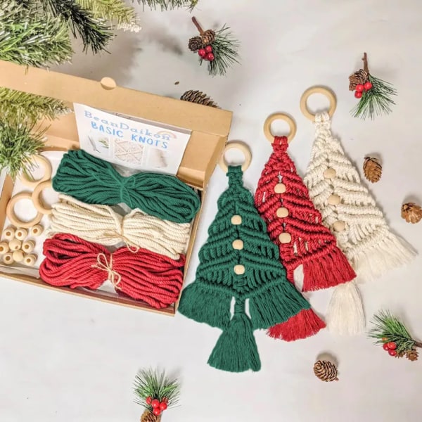 3pcs/Set Macrame Woven Christmas Tree DIY Kit Christmas Craft Gift Kit Very Suitable For Family Friends Perfect Holiday Gifts