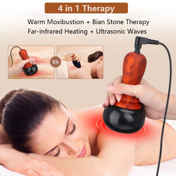 Electric GuaSha Massager Hot Stone Heating Scraping Neck Back Meridian Massage Face Skin Lifting Warm Moxibustion Gua Sha Tool