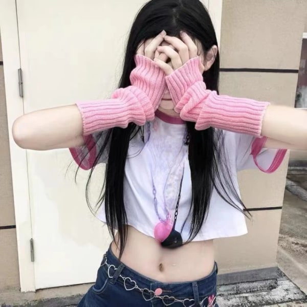 Y2K Lolita Fingerless Gloves Arm Warmers Gothic Women Knitted Kawaii White Hand Work Gloves Anime Cosplay Ankle Wrist Sleeves
