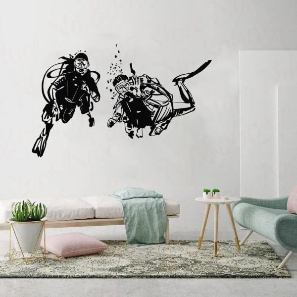 Wall Decal Divers Ocean Vinyl Decor Scuba Diving Suit Extreme Sport Stickers Mural Bedroom Home Decor Living Room Poster WL1498