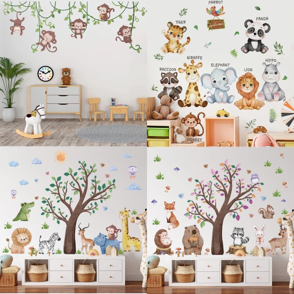 Safari Jungle Woodland Animals Wall Decals Wall Stickers for Boys Girls Baby Nursery Kids Bedroom Living Room Classroom Decor