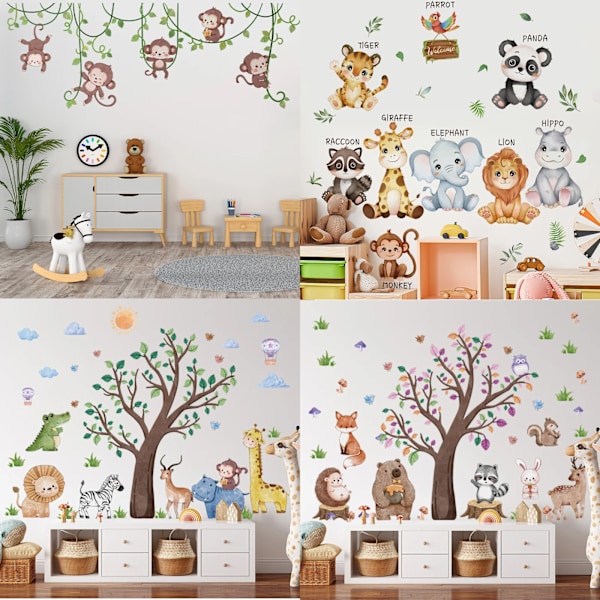 Safari Jungle Woodland Animals Wall Decals Wall Stickers for Boys Girls Baby Nursery Kids Bedroom Living Room Classroom Decor