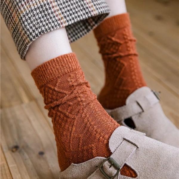 Winter Cashmere Wool Woman Socks Solid Japanese Style Harajuku Retro Long Socks Women Girls Thermal Streetwear Crew Sock