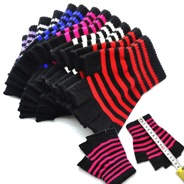 Striped Stripey Unisex One Size Fingerless Gloves Gothic Knitting Fingerless Gloves Winter Warm Elastic Comfortable Gloves