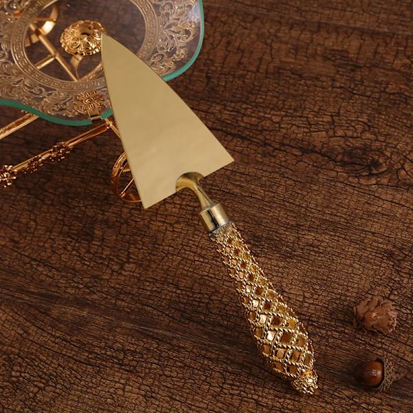 Western baking tool hollow handle triangular pizza shovel cake dessert cutter two-piece set gold cutlery