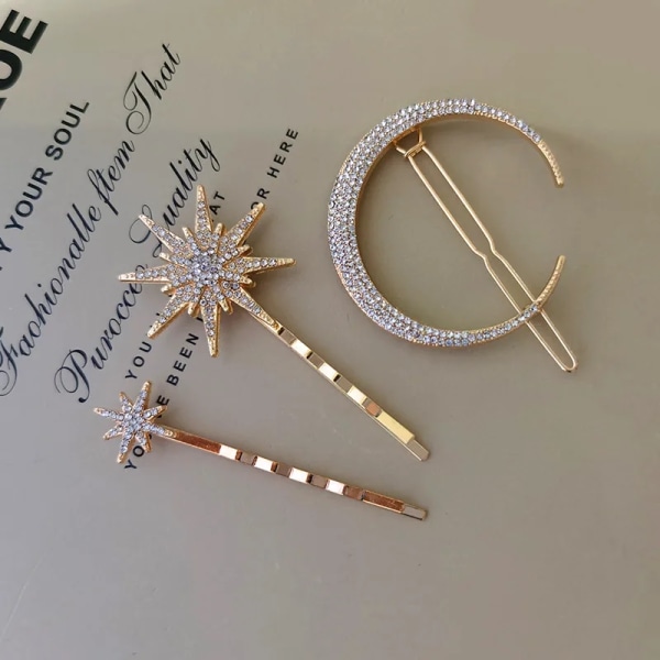 4pairs  New Ancient silver color Star Rhinestone Hairpin Vintage Women Hair Clip Moon Star Hair Pins Accessories Wedding Hair Jewelry