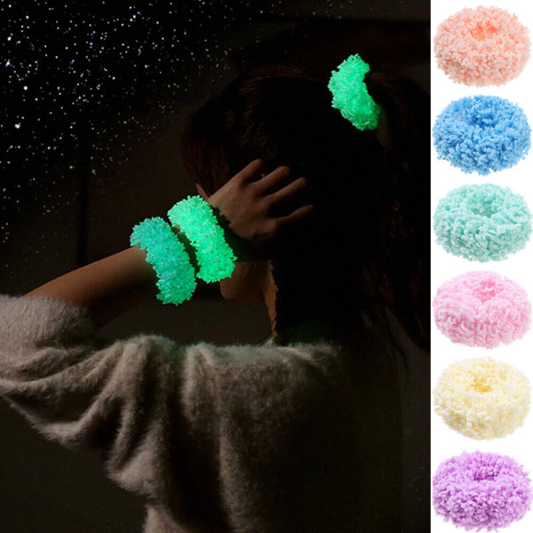 6pcs Elastic Girls Scrunchies Hairband Luminous Hair Bands Ponytail Headwear Plush