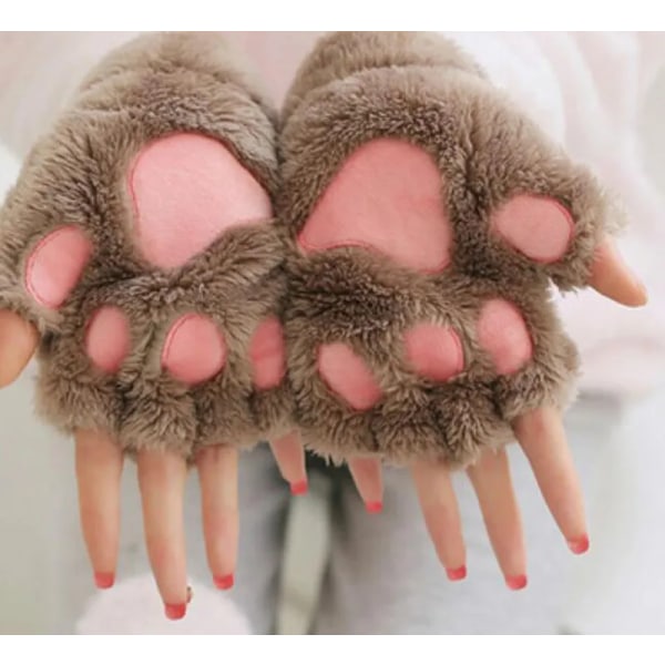 New Women Cute Cat Claw Paw Plush Mittens Warm Soft Plush Short Fingerless Fluffy Bear Cat Gloves Costume Half Finger Party Gift