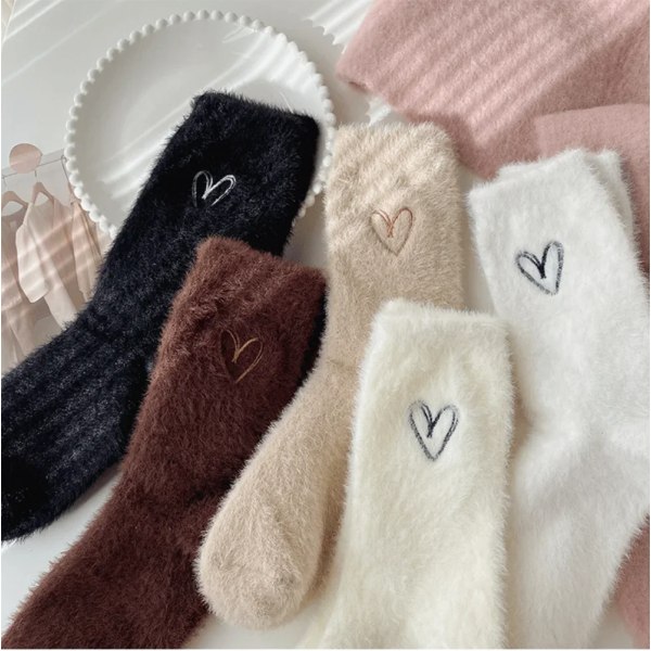 Women Coral Velvet Sleep Socks Winter Warm Socks Soft Fluffy Cartoon Cute Ladies Home Floor Slipper Mink Fur Thicken Calcetines