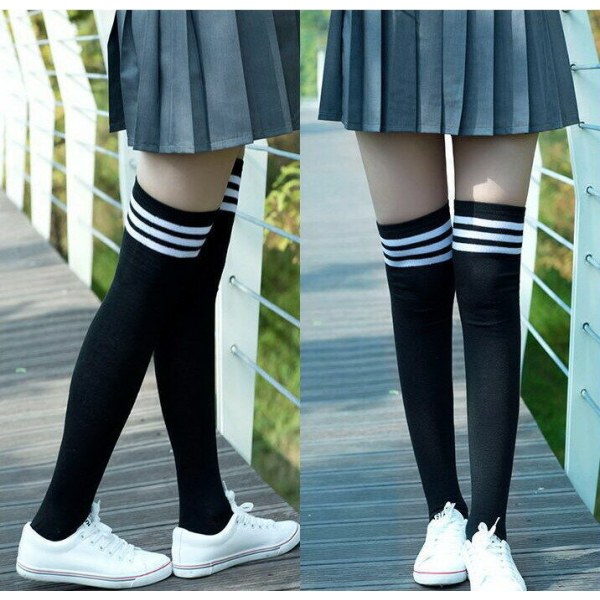 School Girl Stockings Student Thigh-Highs Cotton Black Overknees Underwear XS019
