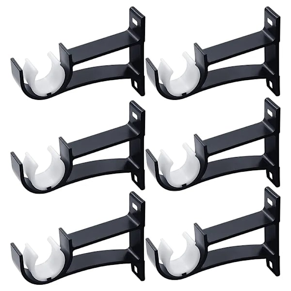 6Pcs Curtain Rod Bracket Set Single Hole Small Curtain Rod Hooks for Wall Heavy Duty Curtain Drapery Rods Black