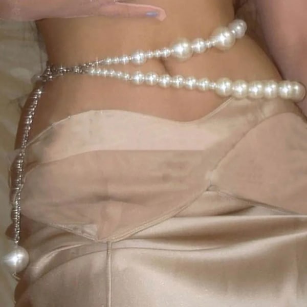 Sexy Geometric Pearl Waist Chain For Women Double Layer Beads Chain Belt Streetwear Summer Fashion Body Jewelry