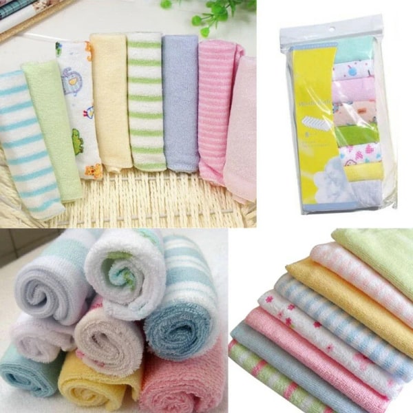 8Pcs/lot Baby Infant Newborn Bath Towel Washcloth Bathing Feeding Wipe Cloth Soft Cotton Towel for Baby Washing Face Baby Towels