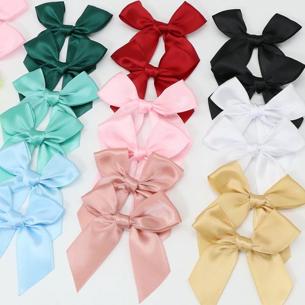 50PCS Pink Satin Ribbon Bows Decoration Small Bowknot Gift Bows For Crafts Flower Wedding Bow Birthday DIY Party Decoration