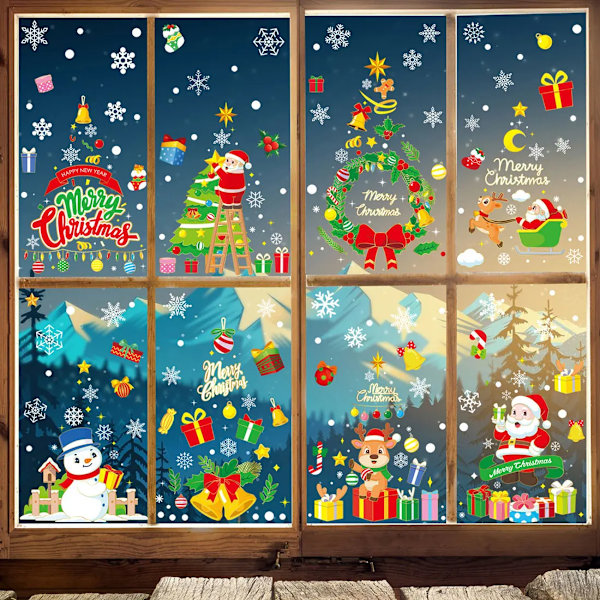2024 Merry Christmas Glass Window Stickers Santa Snowflake Elk Tree Snowman Decals Sticker Christmas Decorations For Home