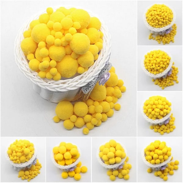 Yellow Pompom 8mm 10mm 15mm 20mm 30mm Pom Poms Ponpon Crafts Supplies DIY for Kids Toy Garment Sewing Home Wedding Decorations