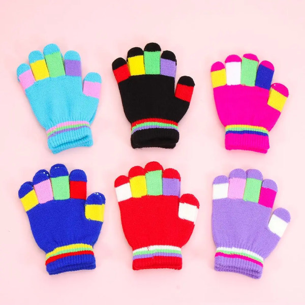 5-8 Years Winter Knitted Gloves For Girls Boys Antiskid Warm Full Finger Mittens Gloves for Children Kids