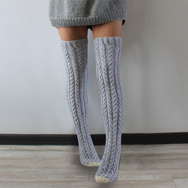 Women Warm Winter Knitted Socks Over Knee Long Thigh High Boot Girl's Stockings Blue