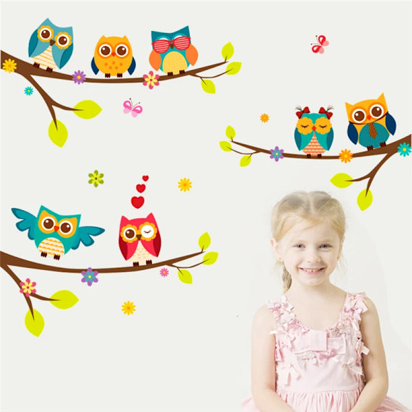 cartoon owl branch wall decals for kids rooms living room bedroom home decor diy animal wall stickers pvc posters mural art