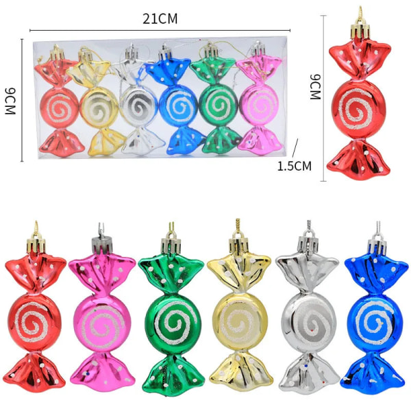 6PCS Christmas Lollipop Candy Cane Pendant Electroplating Xmas Ball Christmas Tree Ornaments New Year for Home Decor