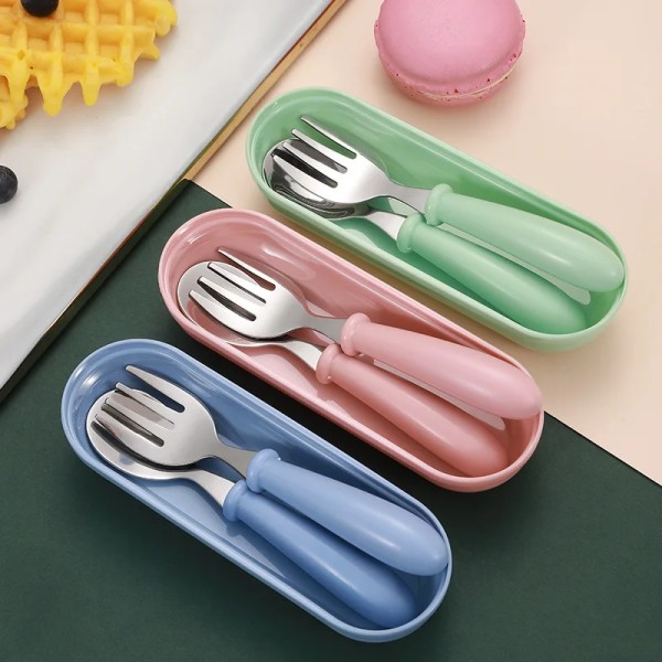 Children Spoon Forks Box Kids Stainless Steel Kids Cutlery Portable Baby Feeding Utensils Baby Spoons Baby Tableware Set