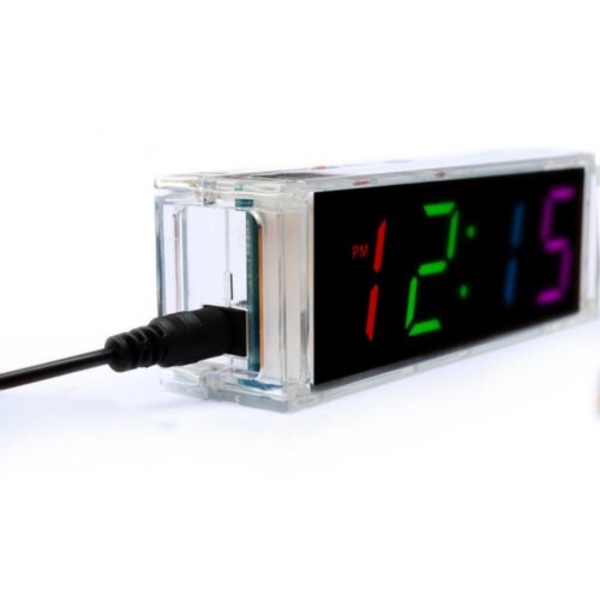 DIY Colorful Digital LED Electronic Clock kit DC 5V Soldering Board W/Clear Case