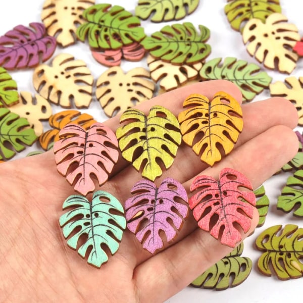 50pcs Mixed Leaf Shape Pattern Wooden Button 2 Holes for DIY Sewing Garmen Button Clothing Accessories Handmade Craft MT2736