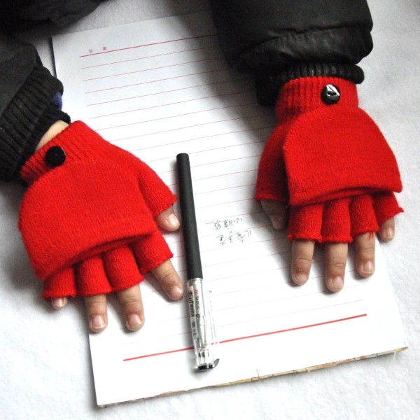 Thickened Warm Baby Gloves Children Pupil Student Winter Knitted Mittens Half Finger Flip Gloves For 5-11Y Knitting Kids Gloves