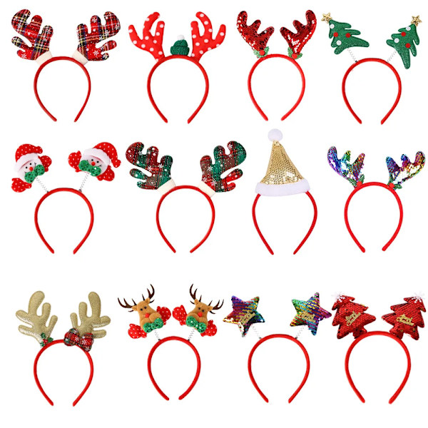 4pairs  Merry Christmas Headbands Xmas Tree Deep Star Santa Claus Bling Kids Adult Headbands Hair Accessories Diy Christmas Party Decor