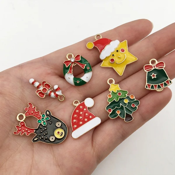 Mix Alloy Enamel Elk Bell Snowflake Christmas Charm For Jewelry Making Necklace Bracelet Pendant Earring Accessories DIY Finding