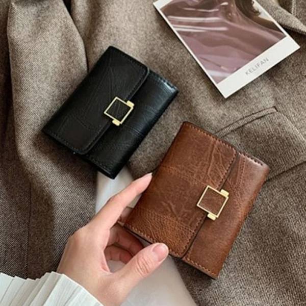 New Small Wallet Women Short Pure Color Simple Pattern Three-fold Student Buckle Large-capacity Coin Purse Women
