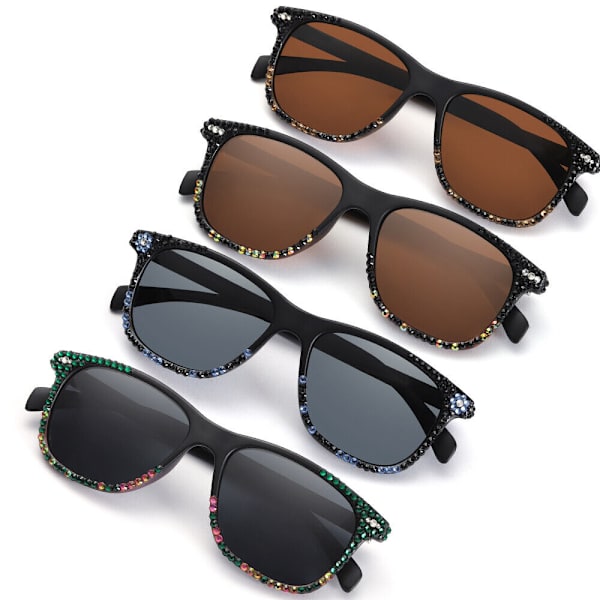 Classic Rectangular Bling Hand-made Rhinestone Polarized Sunglasses Womens K