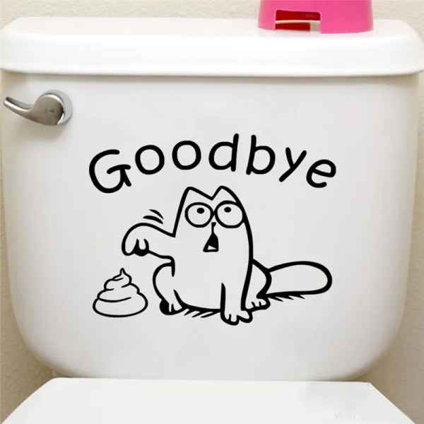 2pcs Cute Black Cat Say Goodbye Toilet wall decals bathroom shop Window Car Tank Home Decor cartoon animal stickers vinyl mural art
