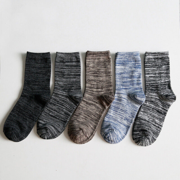 5 Pairs Autumn Winter Thick Liner Socks Color Contrast Cotton Medium Socks