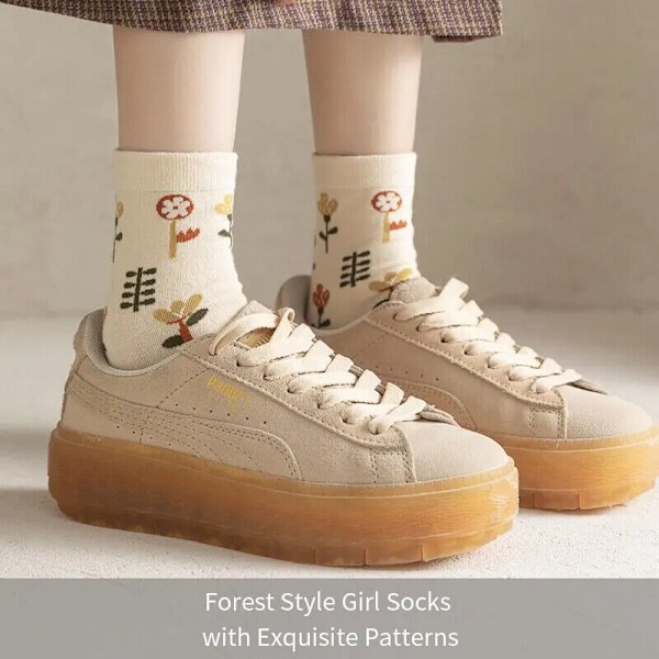 6 Pairs of Spring Summer Women Is Medium Socks Hose Khaki Vintage Flower Diamond