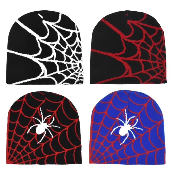 Gothic Spider Pattern Wool Knitted Hat Y2K Women Men Beanie Winter Warm Beanies Men Grunge Hip Hop Casual Skullies Outdoor