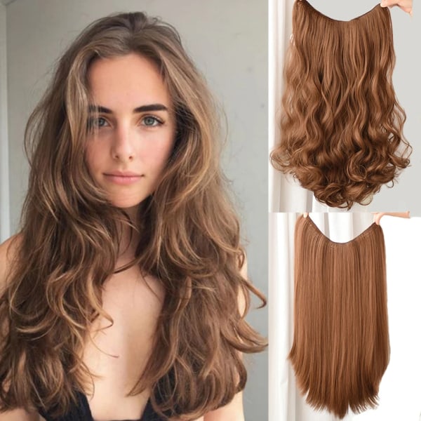 DIFEI Women's One-piece Long Curly Hair U-shaped Upgraded Version V-shaped Invisible Natural Extension Long Straight Hair Wig