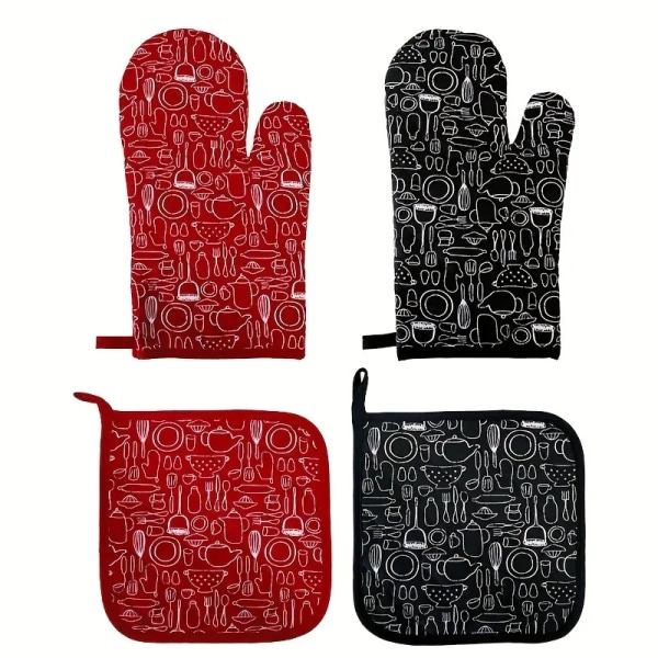 Oven Mitt & Pot Holder Sets of 2 Non-Slip Cooking Kitchen Gloves Washable Heat Resistant Oven Gloves for Microwave BBQ Baking
