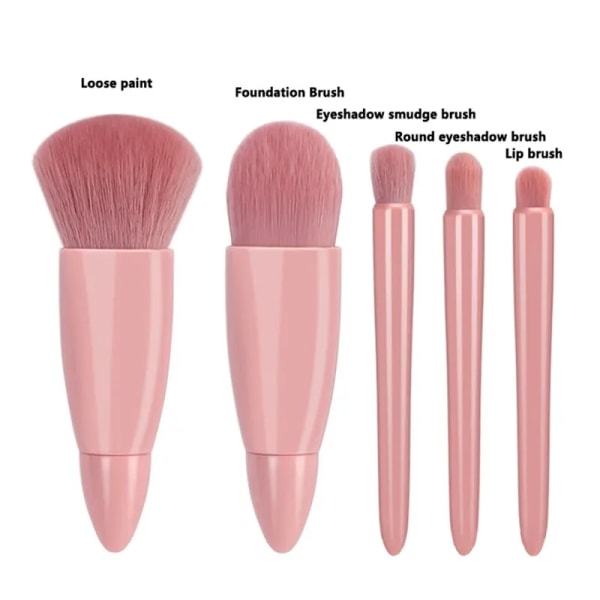 5 In 1 Makeup Brush Set with Mirror Blush Powder Brush Travel Kit Portable Mini Beauty Make Up Tool