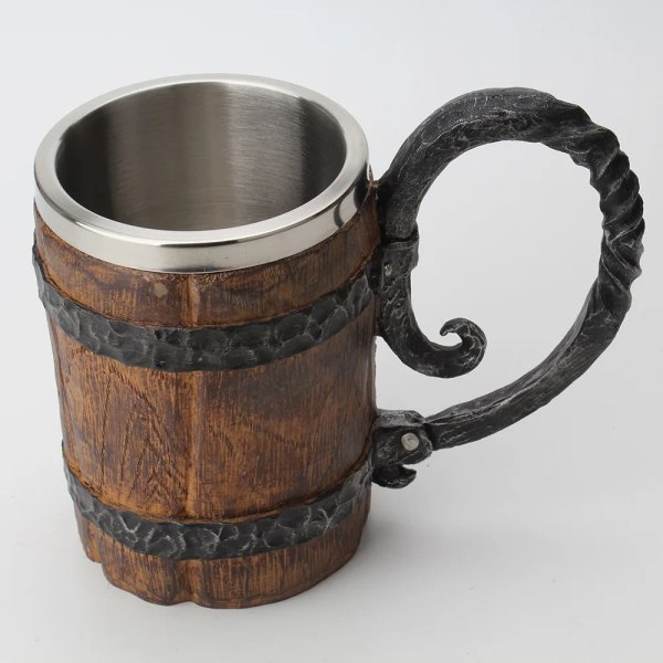 Wooden Barrel Stainless Steel Resin 3D Beer Mug Goblet Game Tankard Coffee Cup Wine Glass Mugs 650ml BEST GOT Gift
